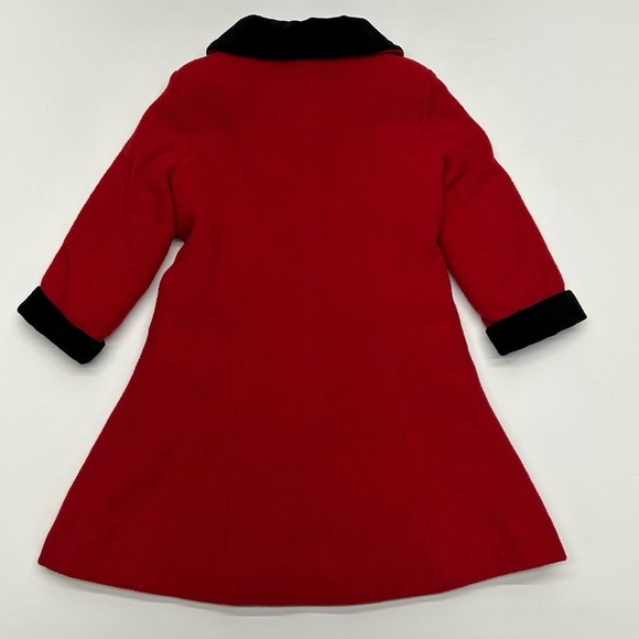 London Fog Red Wool Blend Coat with Black Velvet Trim Embroidered Details 3T - Picture 2 of 16